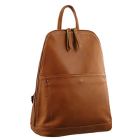 Milleni Ladies Genuine Italian Leather Backpack Bag Twin Zip - Cognac thumbnail