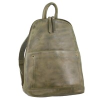 Milleni Ladies Genuine Italian Leather Backpack Bag Twin Zip - Olive thumbnail