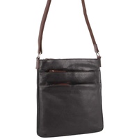 Milleni Womens Italian Leather Bag Soft Nappa Leather Cross-Body Travel - Black/Chestnut thumbnail