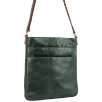 Milleni Ladies Nappa Leather Zip Closure Cross Body Bag Travel - Emerald/Chestnut thumbnail