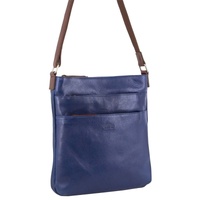 Milleni Womens Italian Leather Bag Soft Nappa Leather Cross-Body Travel - Indigo/Chestnut thumbnail