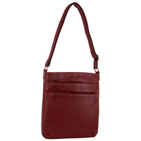 Milleni Ladies Nappa Leather Zip Closure Cross Body Bag Travel - Red thumbnail