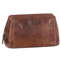 Pierre Cardin Mens Rustic Leather Toiletry Case Bag Travel - Cognac thumbnail