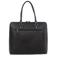 Pierre Cardin Unisex Structured Italian Leather 15" Laptop Computer Bag - Black thumbnail