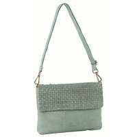 Pierre Cardin Womens Woven Leather Flap Cross-Body Bag/Clutch - Mint Green thumbnail