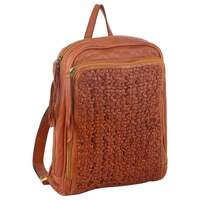 Pierre Cardin Woven Leather Ladies Backpack Bag Travel Satchel Zip - Cognac thumbnail