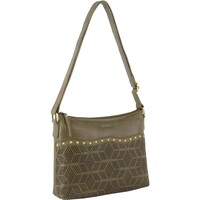 Pierre Cardin Womens Leather Perforated Cross Body Bag w/ Stud Detailing Travel - Olive thumbnail