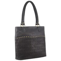 Pierre Cardin Womens Leather Perforated Shoulder Bag with stud Detailing - Black thumbnail