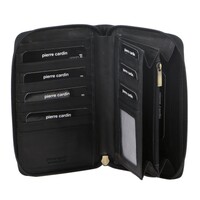 Pierre Cardin Perforated Leather Ladies Zip Around Wallet - Black thumbnail