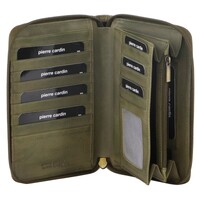 Pierre Cardin Perforated Leather Ladies Zip Around Wallet - Olive thumbnail