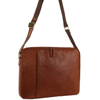 Pierre Cardin Crumpled Leather 15" Laptop Computer Bag - Tan thumbnail