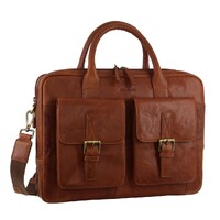 Pierre Cardin Leather Multi-Compartment Business 15" Laptop Bag - Tan thumbnail