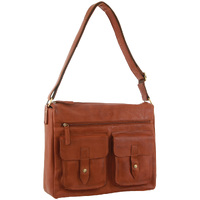 Pierre Cardin Leather Briefcase Bag Tote 13" Laptop Rustic Satchel Travel - Cognac thumbnail