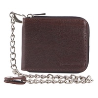 Pierre Cardin Mens RFID Leather Zip Around Wallet with Chain - Brown thumbnail