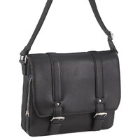 Pierre Cardin Pebbled Leather 13" Laptop Computer Bag Overnight Satchel - Black thumbnail