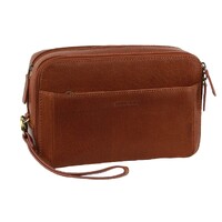 Pierre Cardin Mens Leather Toiletry Bag Travel Organizer Wash Case - Tan thumbnail