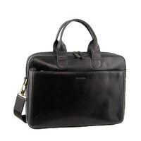 Pierre Cardin Mens Italian Leather 15" Laptop Computer Bag - Black thumbnail