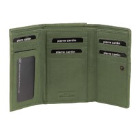 Pierre Cardin Leather Ladies Woven Design Tri-fold Wallet in Leaf Green thumbnail