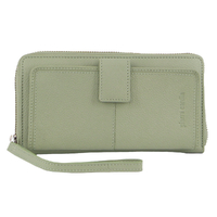Pierre Cardin Womens Leather Zip Around Wallet RFID Blocking w/ Wristlet in Jade Green thumbnail