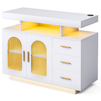 Buffet Sideboard Cabinet With RGB LED Light and Charging Station Console Coffee Bar White thumbnail