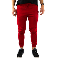 Mens Skinny Track Pants Joggers Trousers Gym Casual Sweat Cuffed Slim Trackies Fleece - Red - M thumbnail