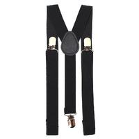 Mens Suspenders Braces Adjustable Strong Clip On Elastic Formal Wedding Slim - Black thumbnail
