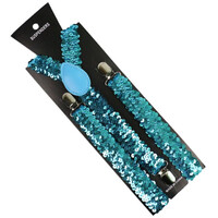 Mens Suspenders Braces Adjustable Strong Clip On Elastic Formal Wedding Slim - Blue (Sequin) thumbnail