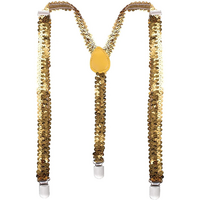 Mens Suspenders Braces Adjustable Strong Clip On Elastic Formal Wedding Slim - Gold (Sequin) thumbnail