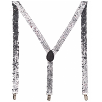 Mens Suspenders Braces Adjustable Strong Clip On Elastic Formal Wedding Slim - Silver (Sequin) thumbnail