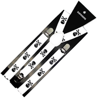 Mens Suspenders Braces Adjustable Strong Clip On Elastic Formal Wedding Slim - White with Black Skulls thumbnail
