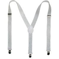 Mens Suspenders Braces Adjustable Strong Clip On Elastic Formal Wedding Slim - White (Glitter) thumbnail