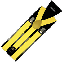 Mens Suspenders Braces Adjustable Strong Clip On Elastic Formal Wedding Slim - Yellow thumbnail