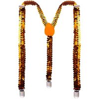 SEQUIN SUSPENDERS Unisex Adjustable Braces Clip On Elastic Y-Back  - Orange thumbnail