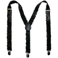 SEQUIN SUSPENDERS Unisex Adjustable Braces Clip On Elastic Y-Back  - Black thumbnail