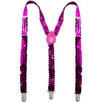 SEQUIN SUSPENDERS Unisex Adjustable Braces Clip On Elastic Y-Back  - Hot Pink thumbnail