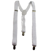 SEQUIN SUSPENDERS Unisex Adjustable Braces Clip On Elastic Y-Back  - White thumbnail