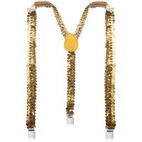 SEQUIN SUSPENDERS Unisex Adjustable Braces Clip On Elastic Y-Back  - Yellow thumbnail