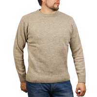 100% SHETLAND WOOL CREW Round Neck Knit JUMPER Pullover Mens Sweater Knitted - Beige (03) - 6XL thumbnail