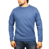 100% SHETLAND WOOL CREW Round Neck Knit JUMPER Pullover Mens Sweater Knitted - Sky (40) - 5XL thumbnail