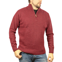 100% SHETLAND WOOL Half Zip Up Knit JUMPER Pullover Mens Sweater Knitted - Burgundy (97) - L thumbnail