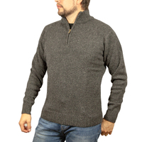 100% SHETLAND WOOL Half Zip Up Knit JUMPER Pullover Mens Sweater Knitted - Charcoal (29) - 5XL thumbnail