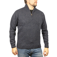 100% SHETLAND WOOL Half Zip Up Knit JUMPER Pullover Mens Sweater Knitted - Denim Blue (45) - 3XL thumbnail