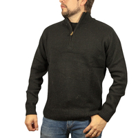 100% SHETLAND WOOL Half Zip Up Knit JUMPER Pullover Mens Sweater Knitted - Plain Black - XXL thumbnail