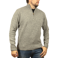 100% SHETLAND WOOL Half Zip Up Knit JUMPER Pullover Mens Sweater Knitted - Grey (21) - M thumbnail