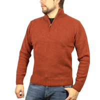 100% SHETLAND WOOL Half Zip Up Knit JUMPER Pullover Mens Sweater Knitted - Rust (54) - 5XL thumbnail