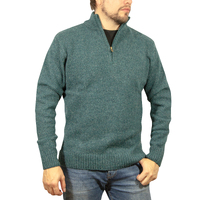 100% SHETLAND WOOL Half Zip Up Knit JUMPER Pullover Mens Sweater Knitted - Sherwood (32) - 3XL thumbnail