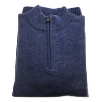 100% SHETLAND WOOL Half Zip Up Knit JUMPER Pullover Mens Sweater Knitted - Sky (40) - M thumbnail