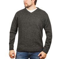 100% Shetland Wool V Neck Knit Jumper Pullover Mens Sweater Knitted - Charcoal (29) - 5XL thumbnail