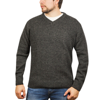 100% Shetland Wool V Neck Knit Jumper Pullover Mens Sweater Knitted - Charcoal (29) - S thumbnail