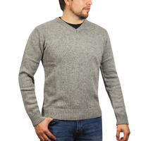 100% Shetland Wool V Neck Knit Jumper Pullover Mens Sweater Knitted - Grey (21) - S thumbnail